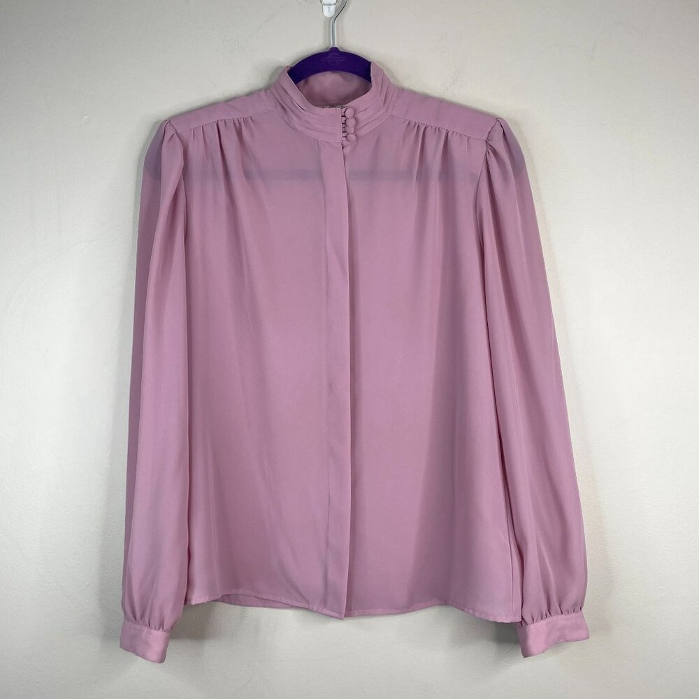 Vintage Top Womens 10 Mauve Romantic High Neck Coquette Dainty Victorian Office